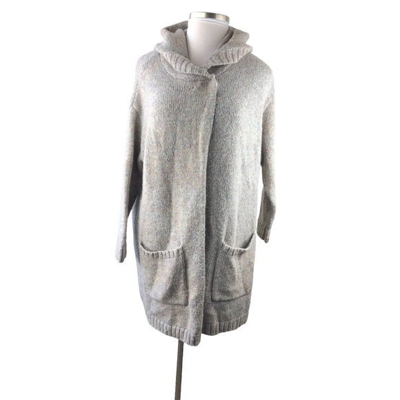 Free People Oversized Eyes on You Cardigan Melange Oatmeal Hooded Size Small - Picture 2 of 11